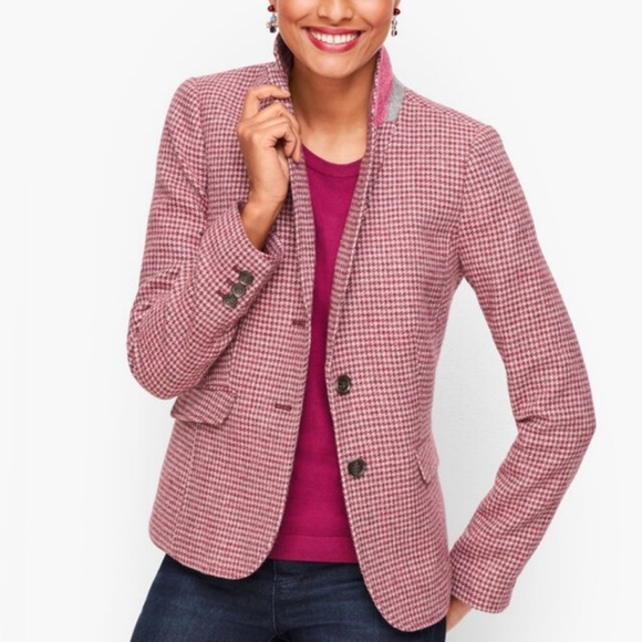 Talbots Pink Shetland wool houndstooth jacket blazer - Picture 1 of 9